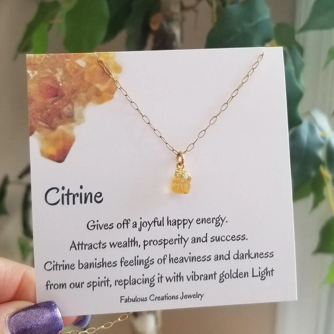 Natural Citrine Pendant Necklace, Tiny Gemstone Necklace