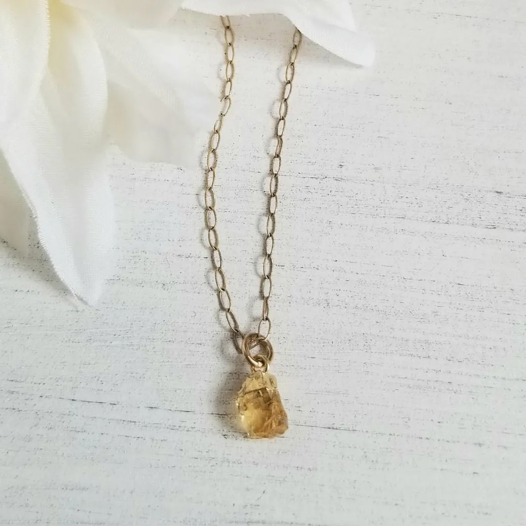 Natural Citrine Pendant Necklace, Tiny Gemstone Necklace