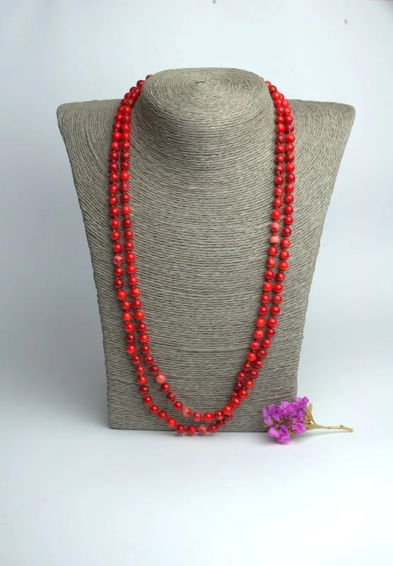 Natural red coral necklace Long multi strand wrap necklace no clasp Genuine antique coral Personalized gifts for her mom Personalized gifts