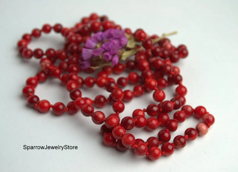 Natural red coral necklace Long multi strand wrap necklace no clasp Genuine antique coral Personalized gifts for her mom Personalized gifts