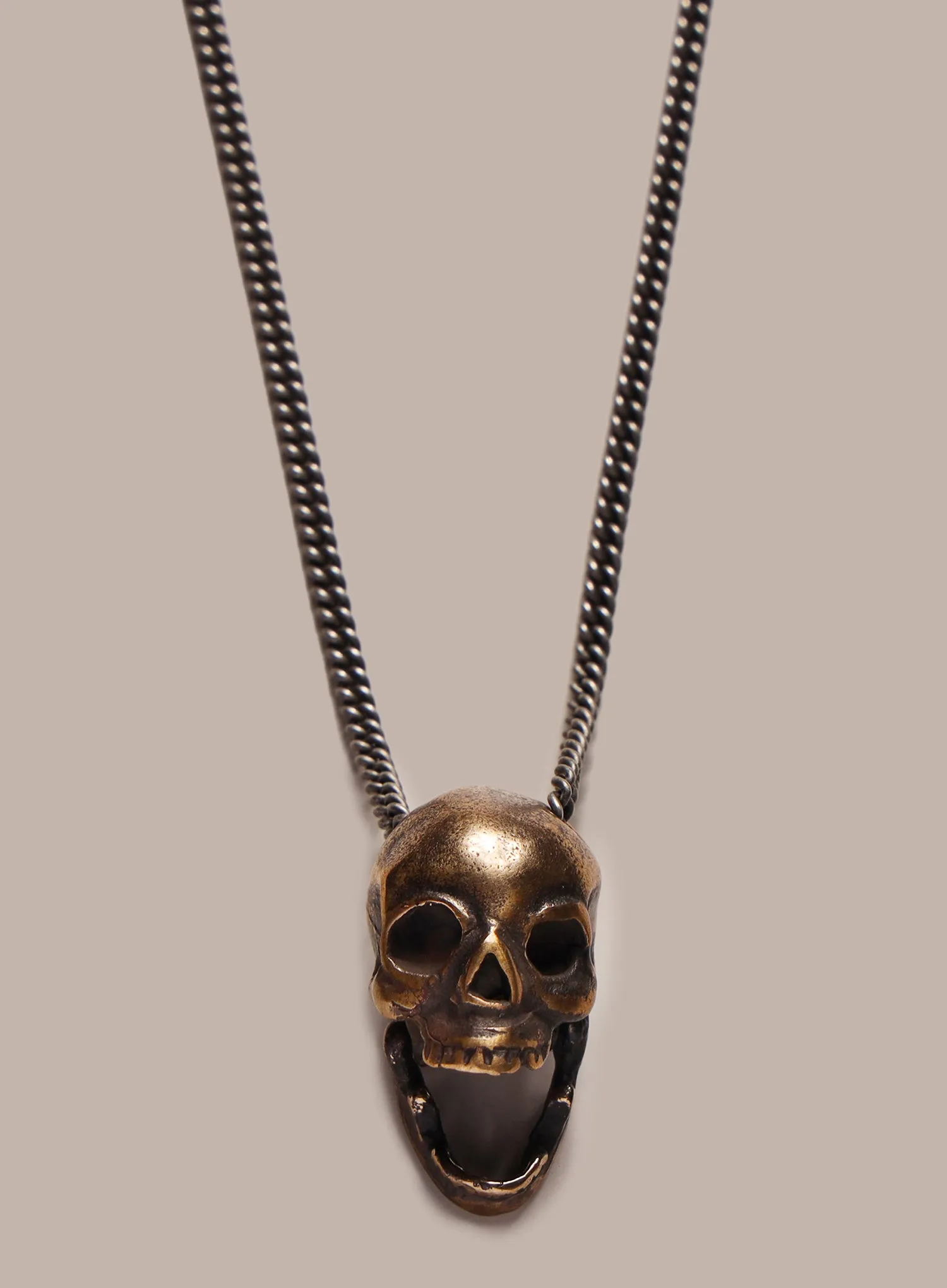 Open Jaw Skull Necklace in Bronze with Oxidized Sterling Silver Chain