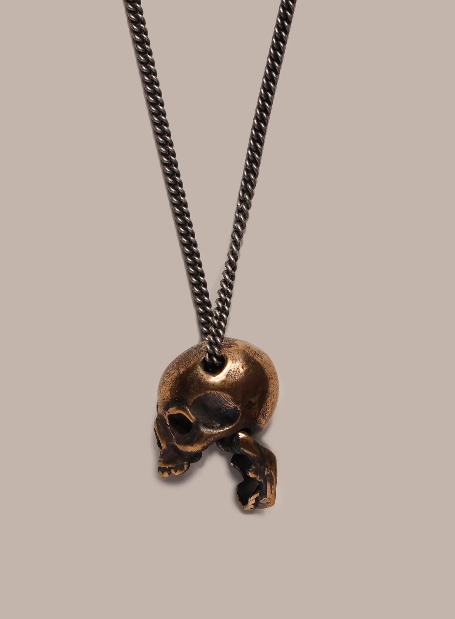 Open Jaw Skull Necklace in Bronze with Oxidized Sterling Silver Chain