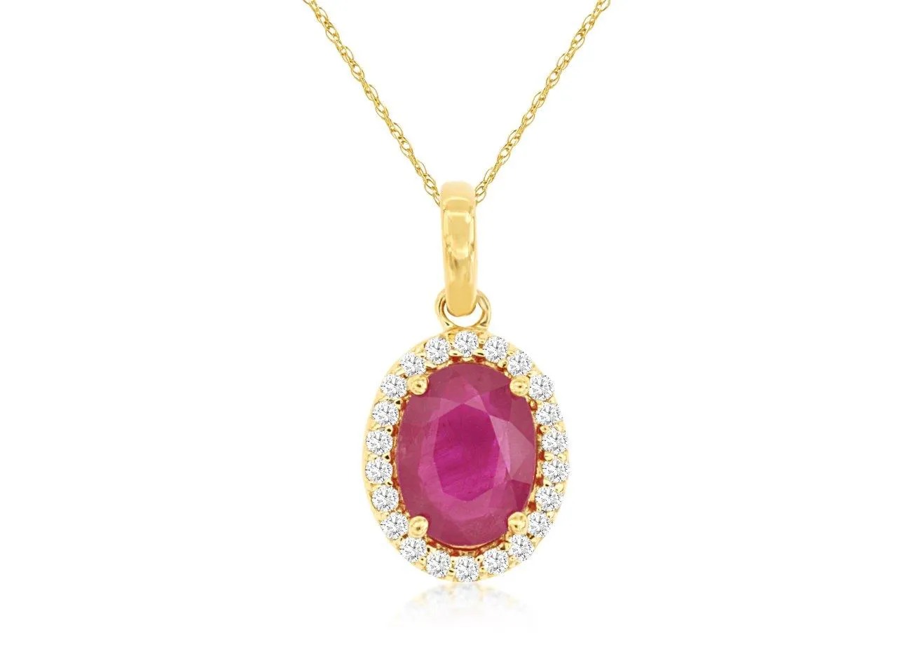 Oval Ruby Diamond Halo Necklace