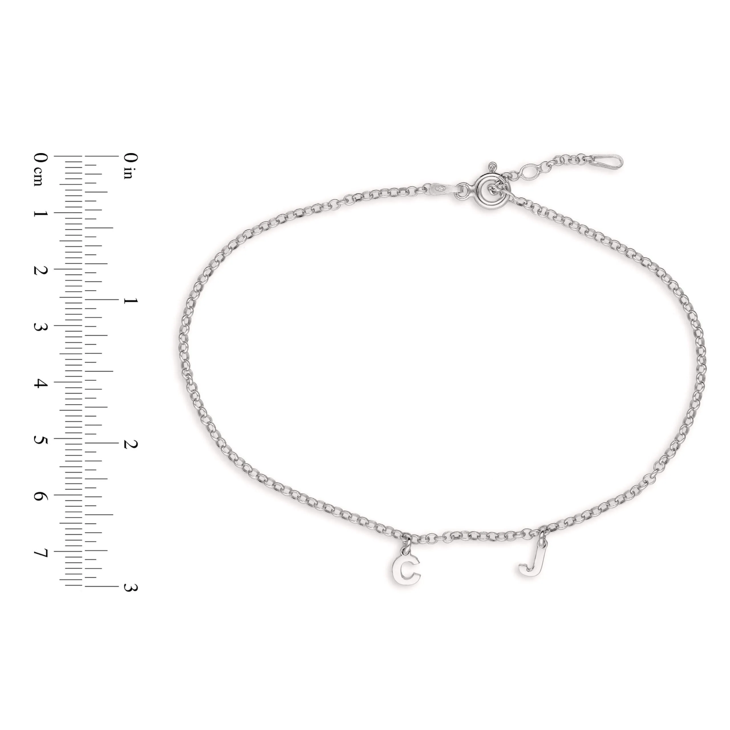 Personalised Sterling Silver 2 Initial Arial Block Font Anklet