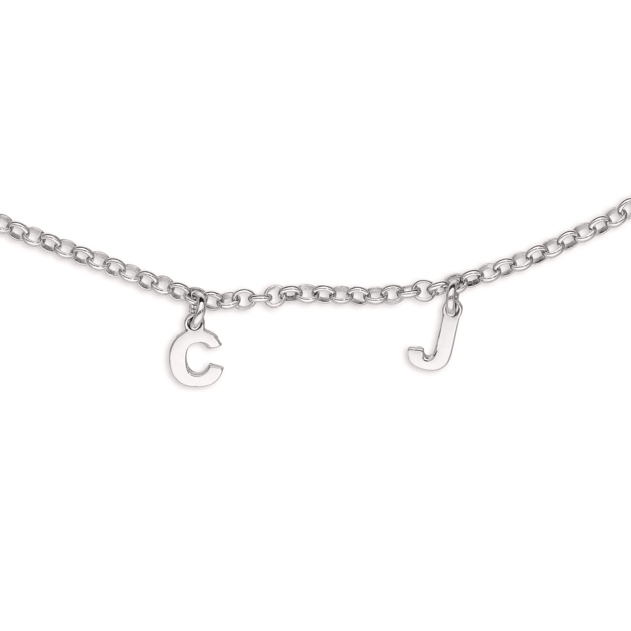 Personalised Sterling Silver 2 Initial Arial Block Font Anklet