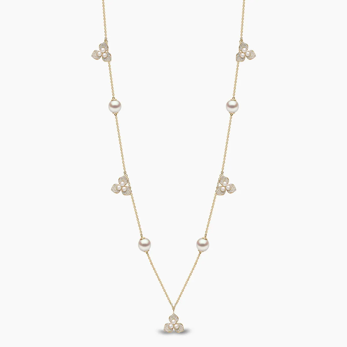 Petal 18K Gold Pearl and Multi Diamond Blossom Necklace