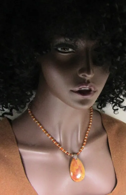 Picasso Jasper and Amber Pendant Necklace