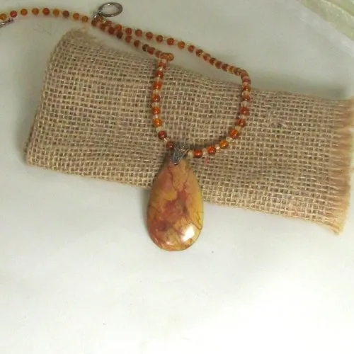 Picasso Jasper and Amber Pendant Necklace