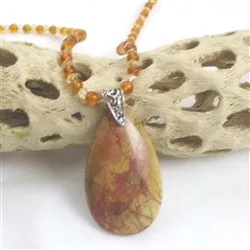 Picasso Jasper and Amber Pendant Necklace