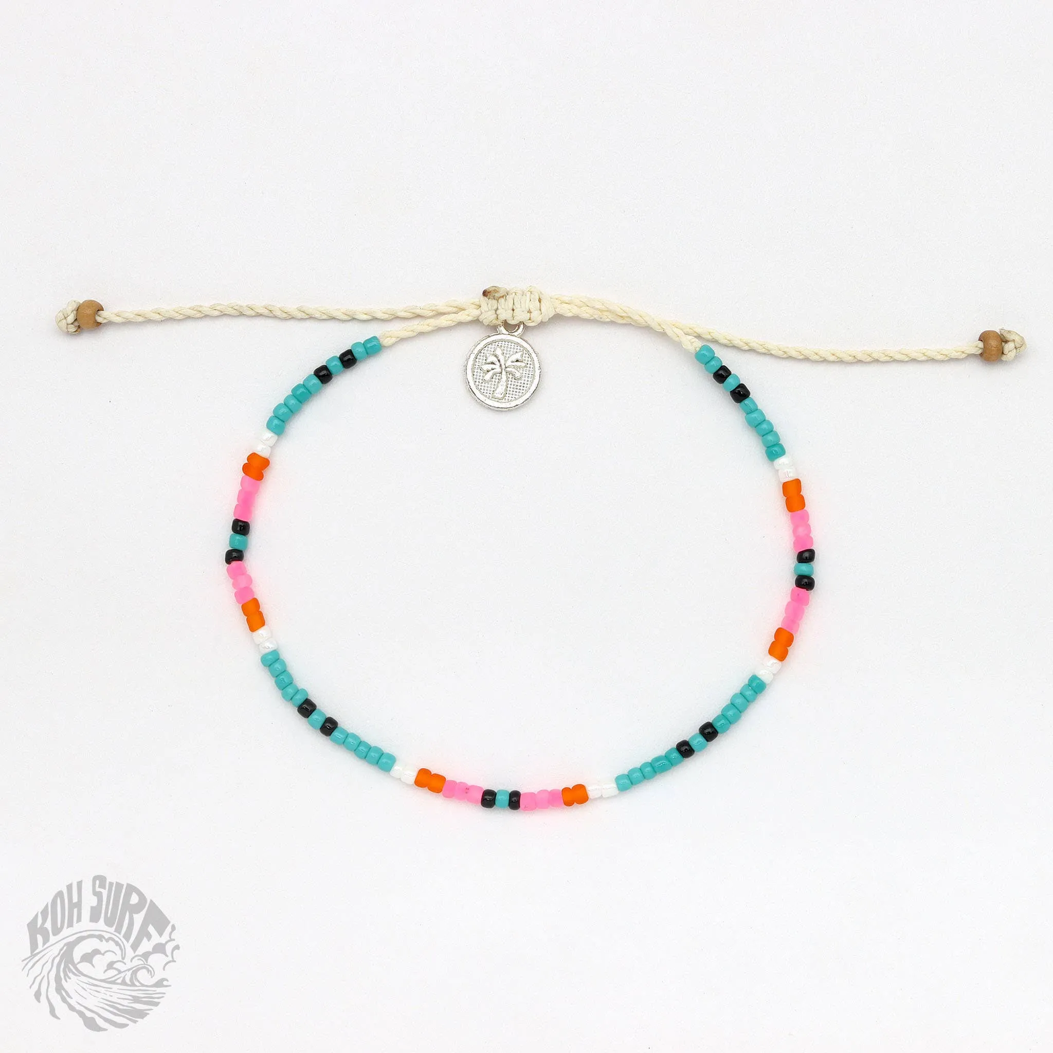 Pineapple Island -  Alila Dainty Beaded Anklet, Beach Anklet by Koh Surf: Pink Tones