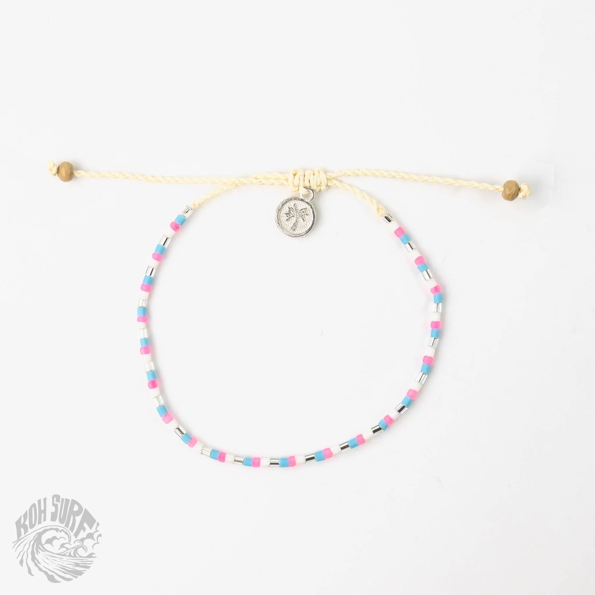 Pineapple Island -  Alila Dainty Beaded Anklet, Beach Anklet by Koh Surf: Pink Tones