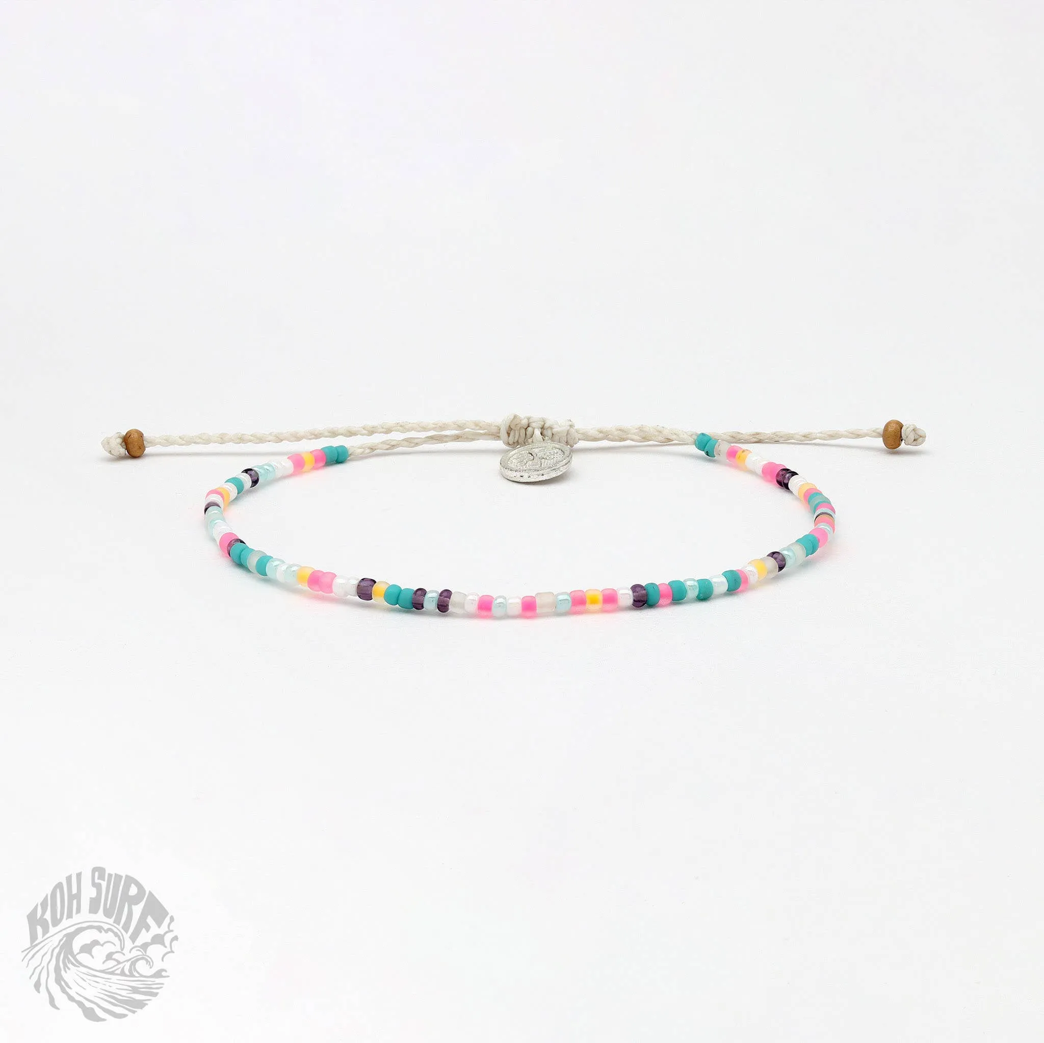Pineapple Island -  Alila Dainty Beaded Anklet, Beach Anklet by Koh Surf: Pink Tones