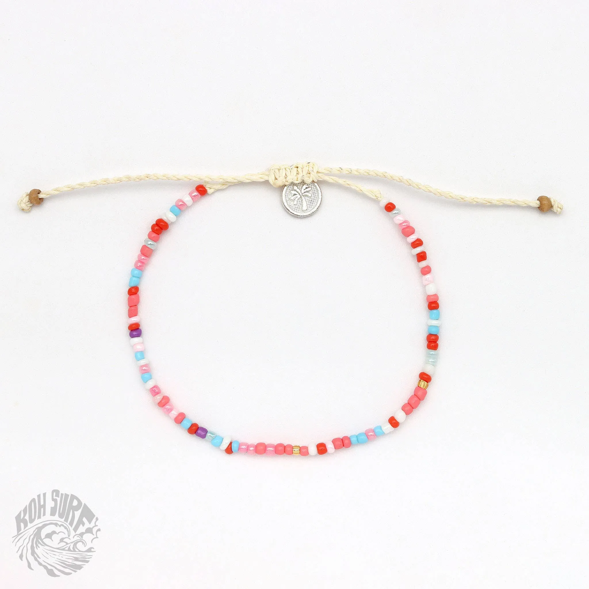 Pineapple Island -  Alila Dainty Beaded Anklet, Beach Anklet by Koh Surf: Pink Tones