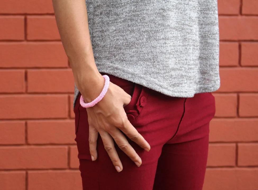 Pink Crocheted Roll On Bracelet