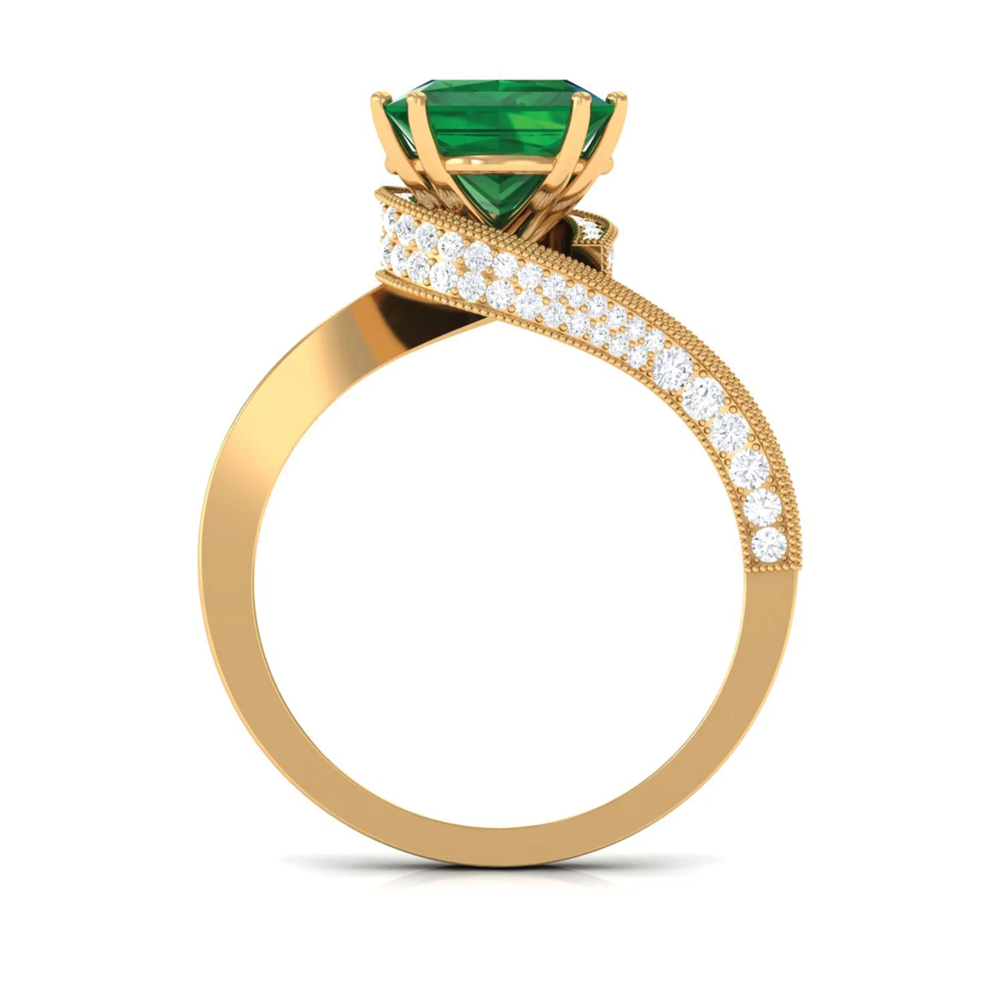 Princess Cut Created Emerald Solitaire Bypass Engagement Ring