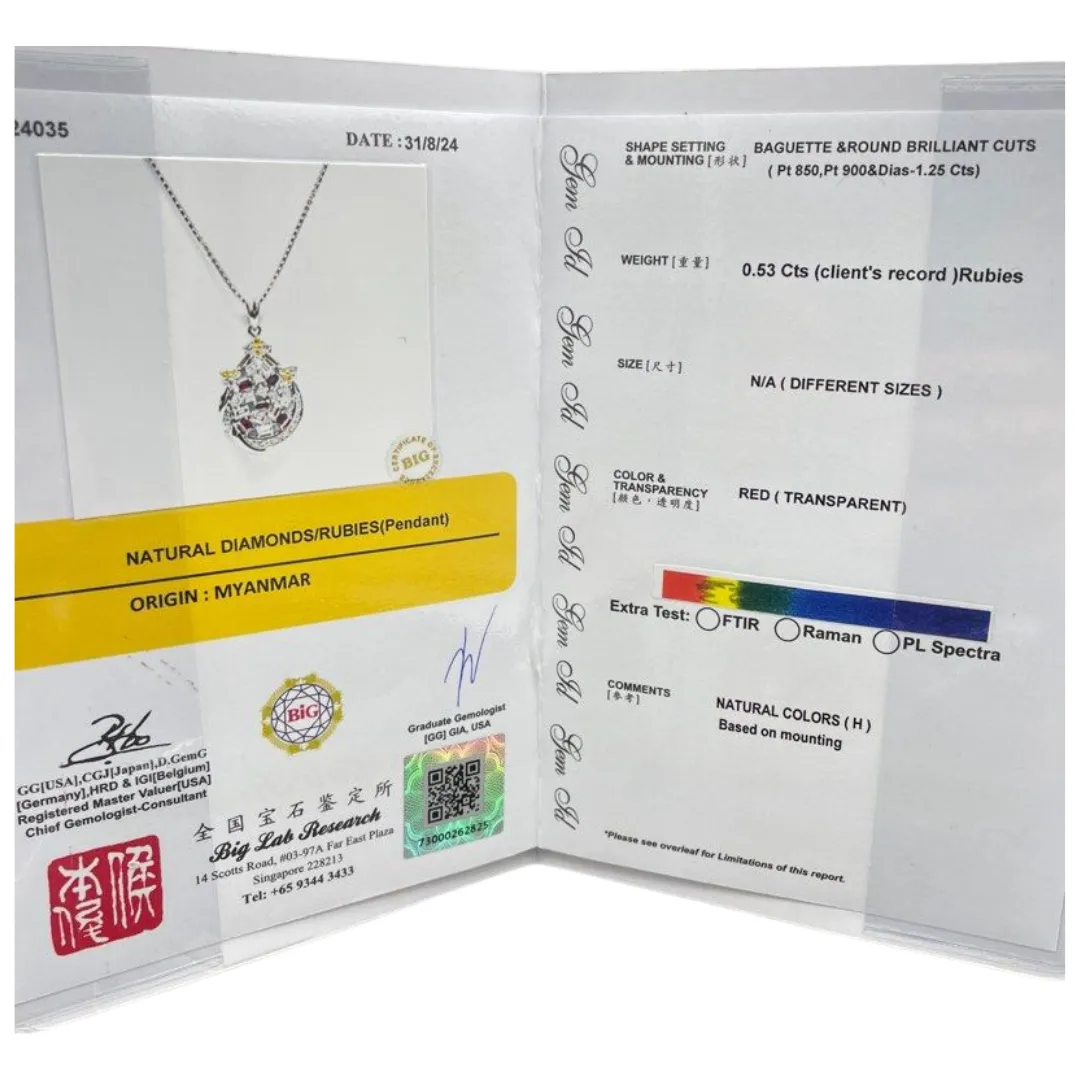 PT900/850 Natural Ruby & Diamond Necklace