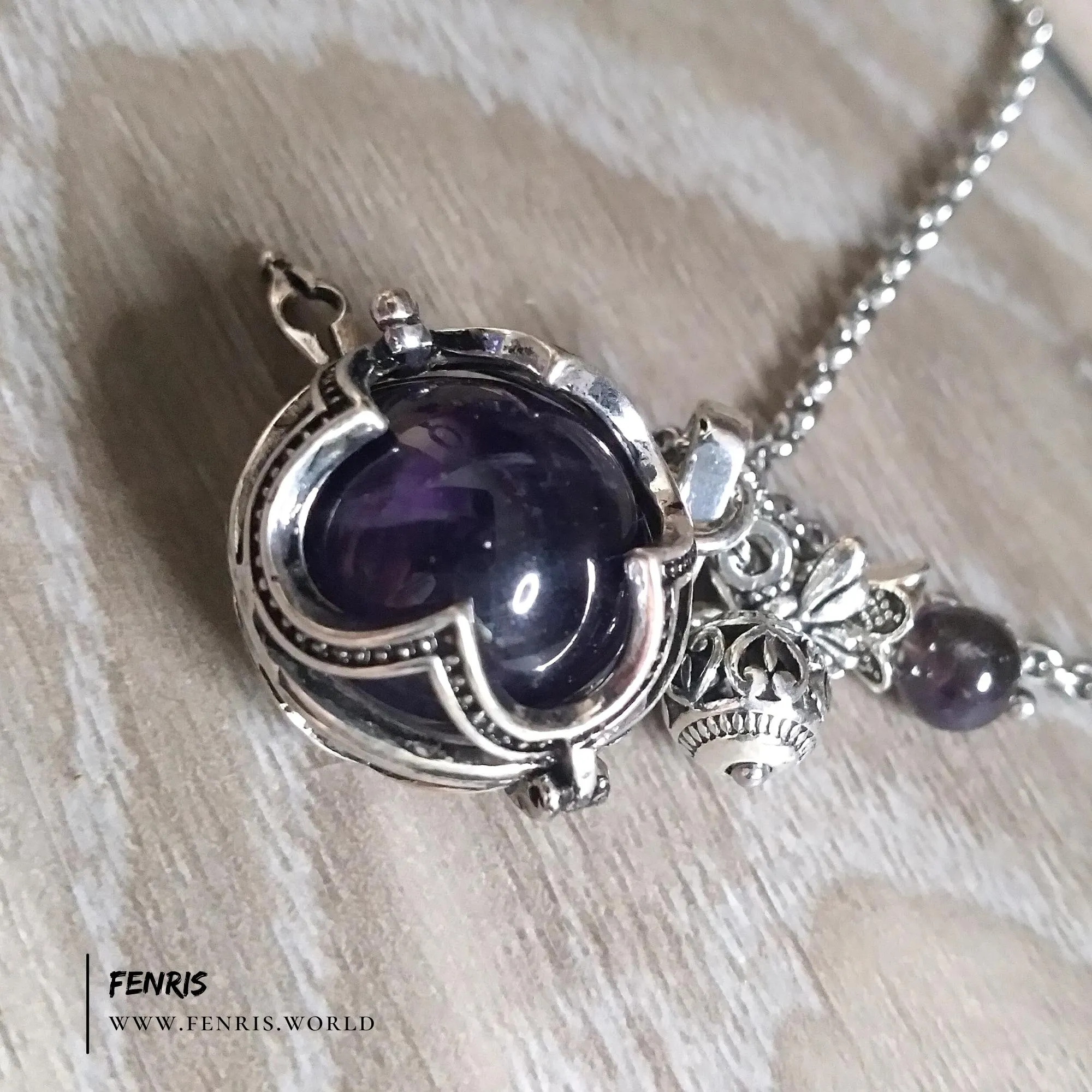 Purple Amethyst Necklace Silver Gothic Sphere | Fenris