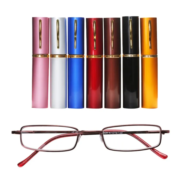 Reading Glasses Metal Spring Foot Portable Presbyopic Glasses with Tube Case  4.00D(Red)