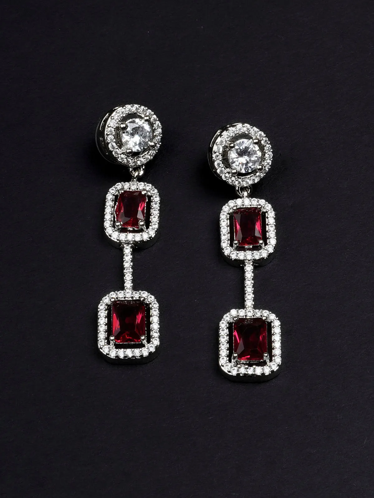 Red Color Silver Plated Faux Diamond Necklace Set - CZSET320R