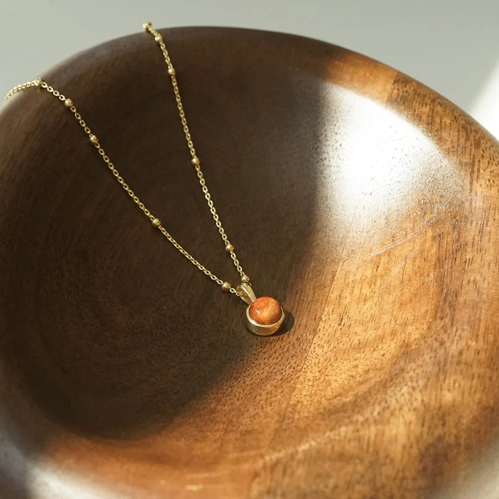 Red Coral Healing Stone Necklace 18ct Gold Plate