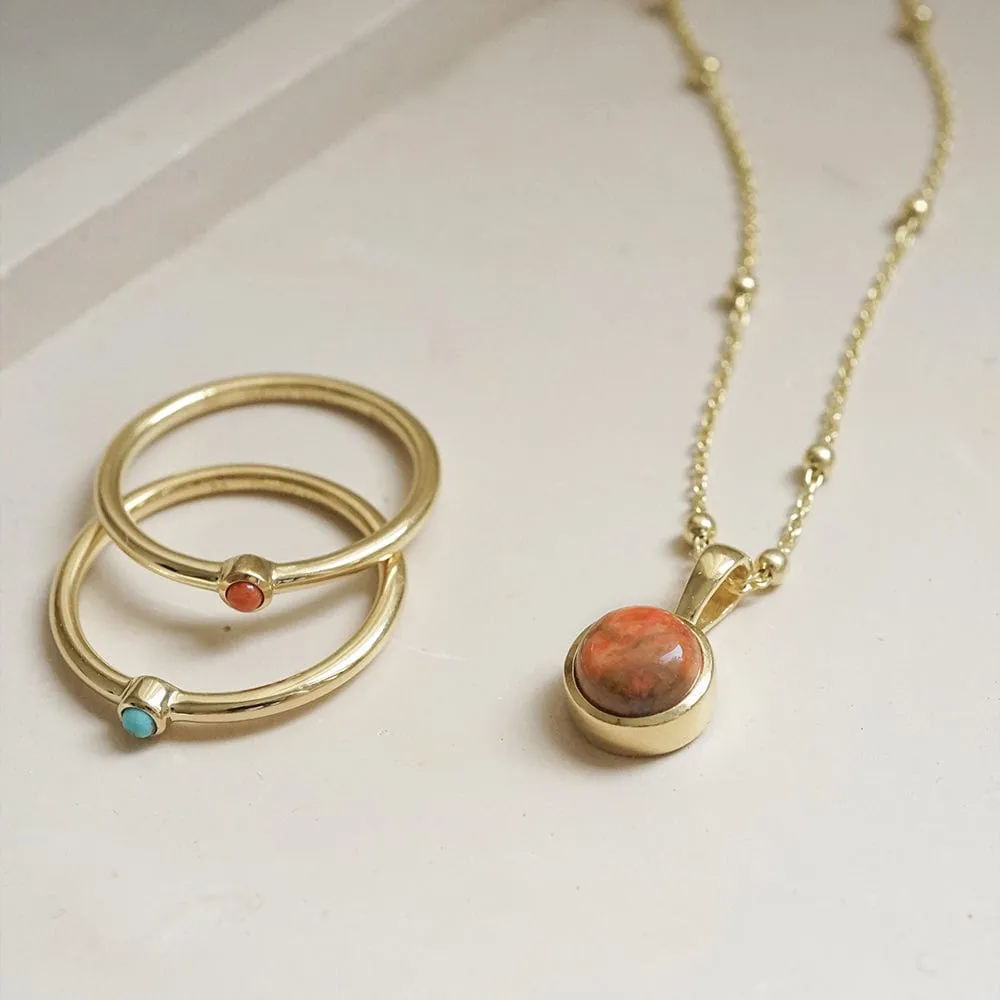 Red Coral Healing Stone Necklace 18ct Gold Plate