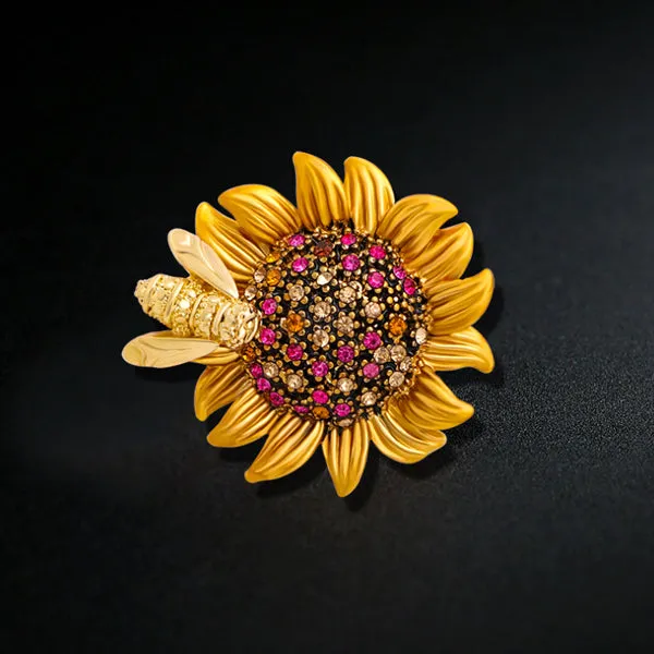 Rhinestone Bee Sunflower Brooch 水鑽蜜蜂向日葵胸針 (KCHM1112)