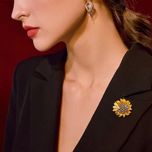 Rhinestone Bee Sunflower Brooch 水鑽蜜蜂向日葵胸針 (KCHM1112)