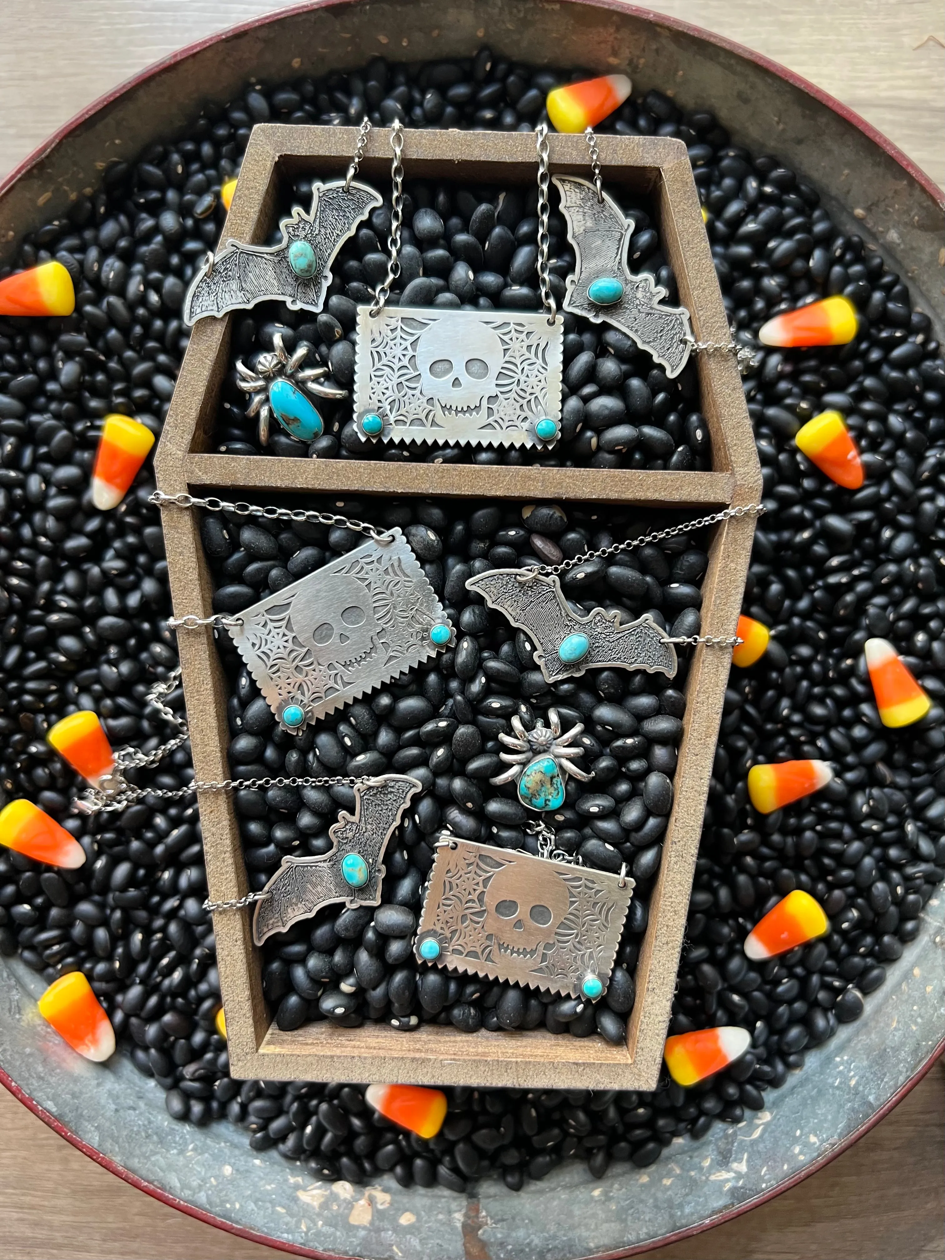 Skull Papel Picado Turquoise Necklace