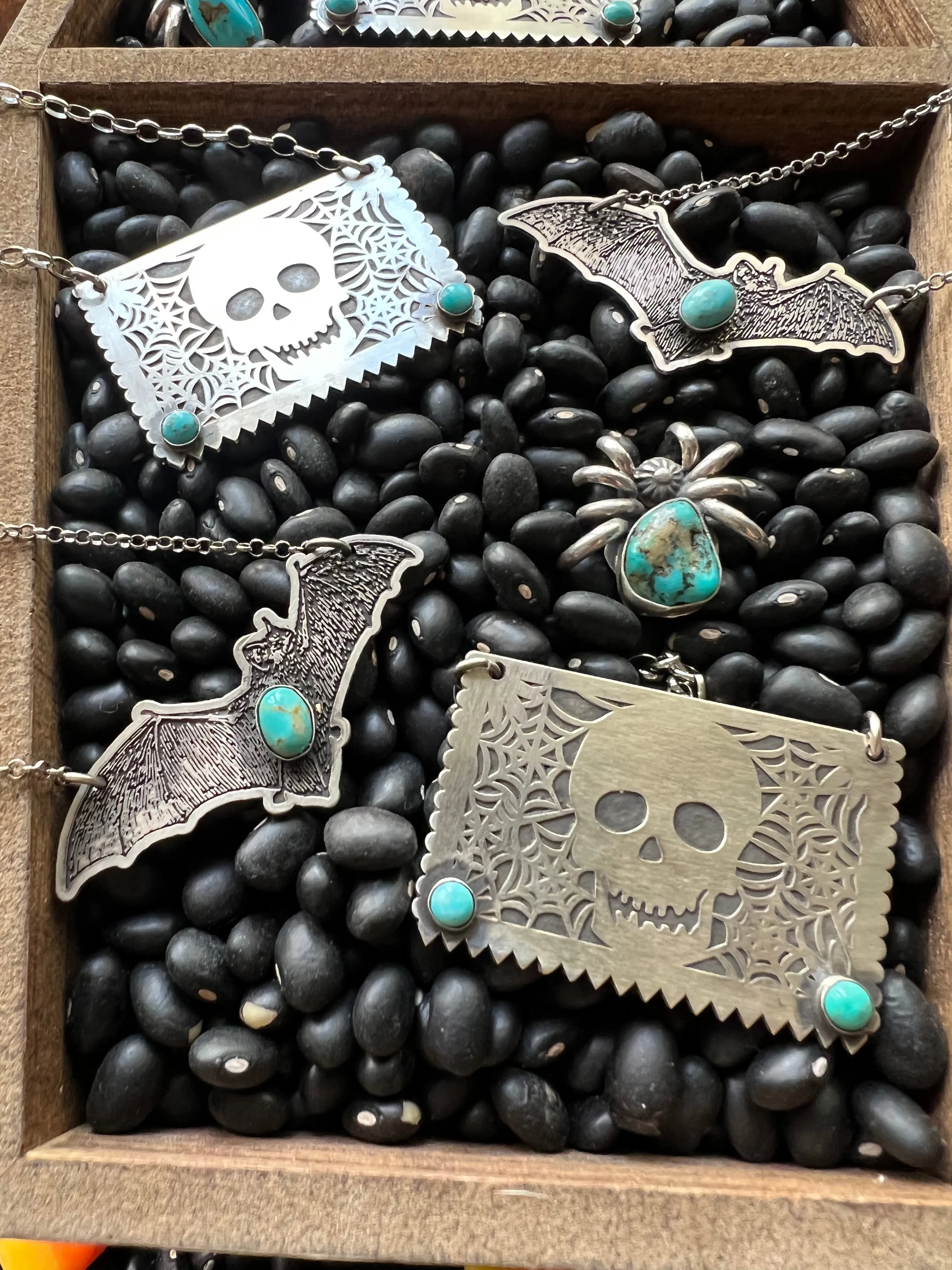 Skull Papel Picado Turquoise Necklace