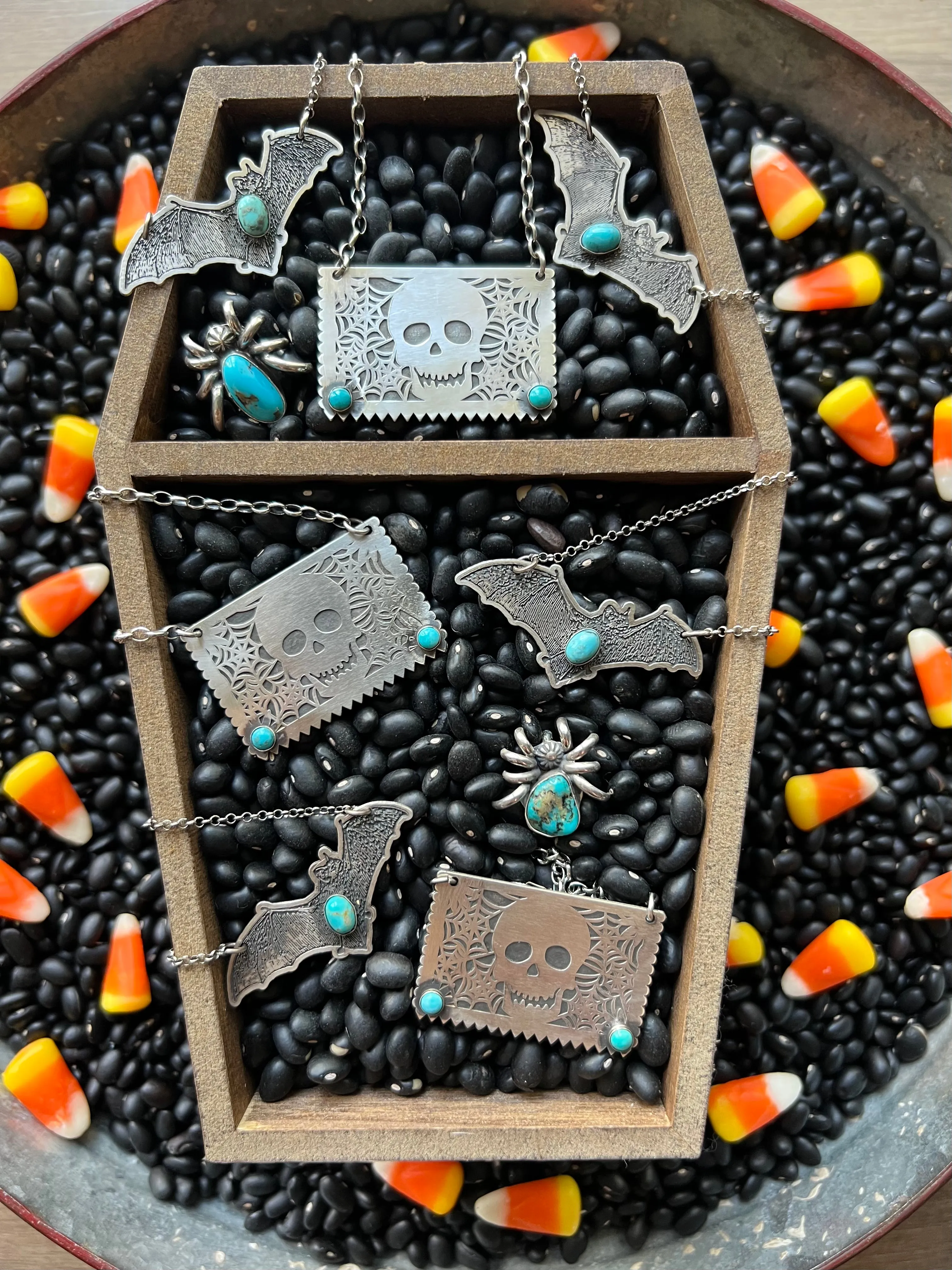 Skull Papel Picado Turquoise Necklace