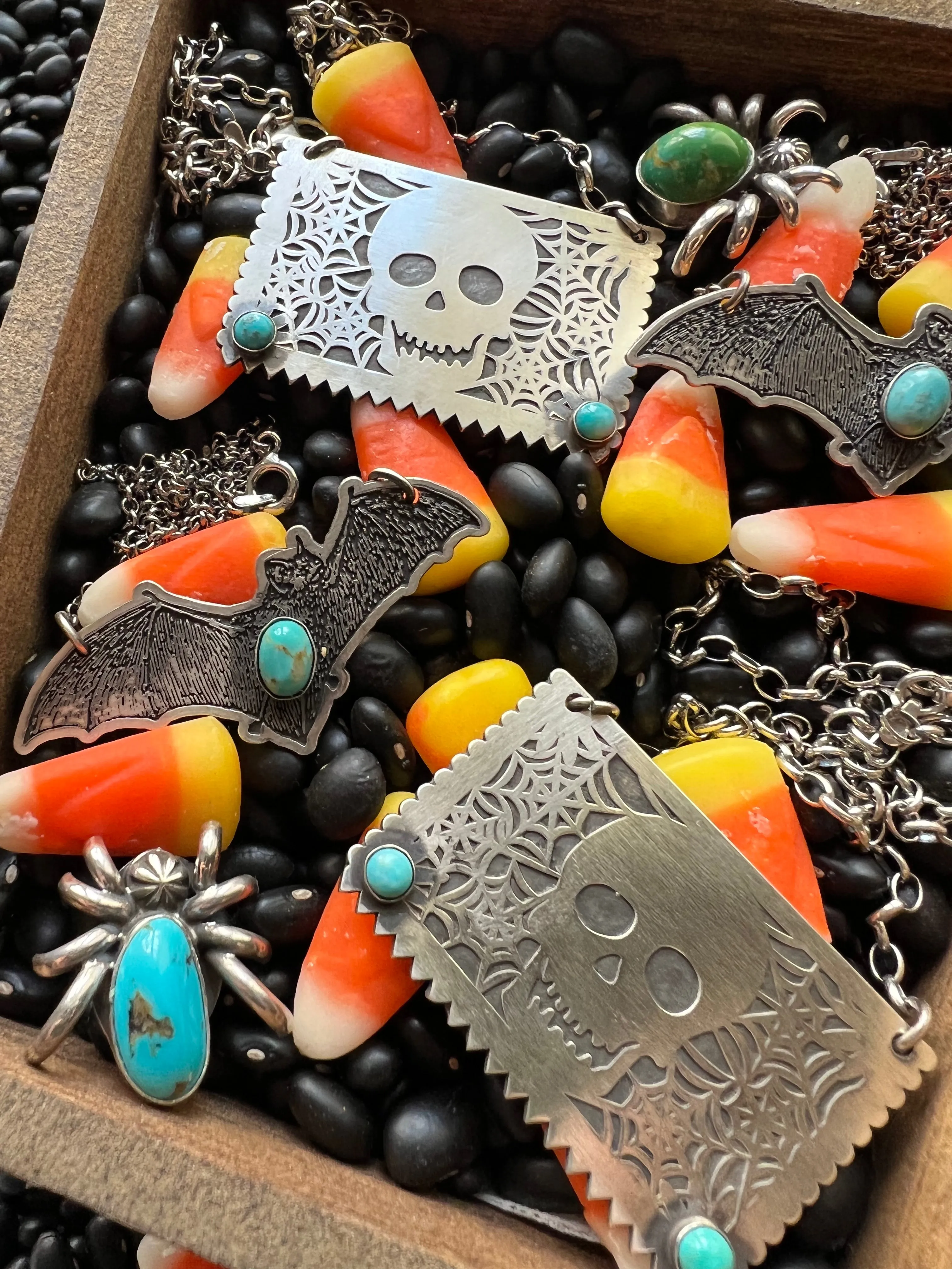 Skull Papel Picado Turquoise Necklace