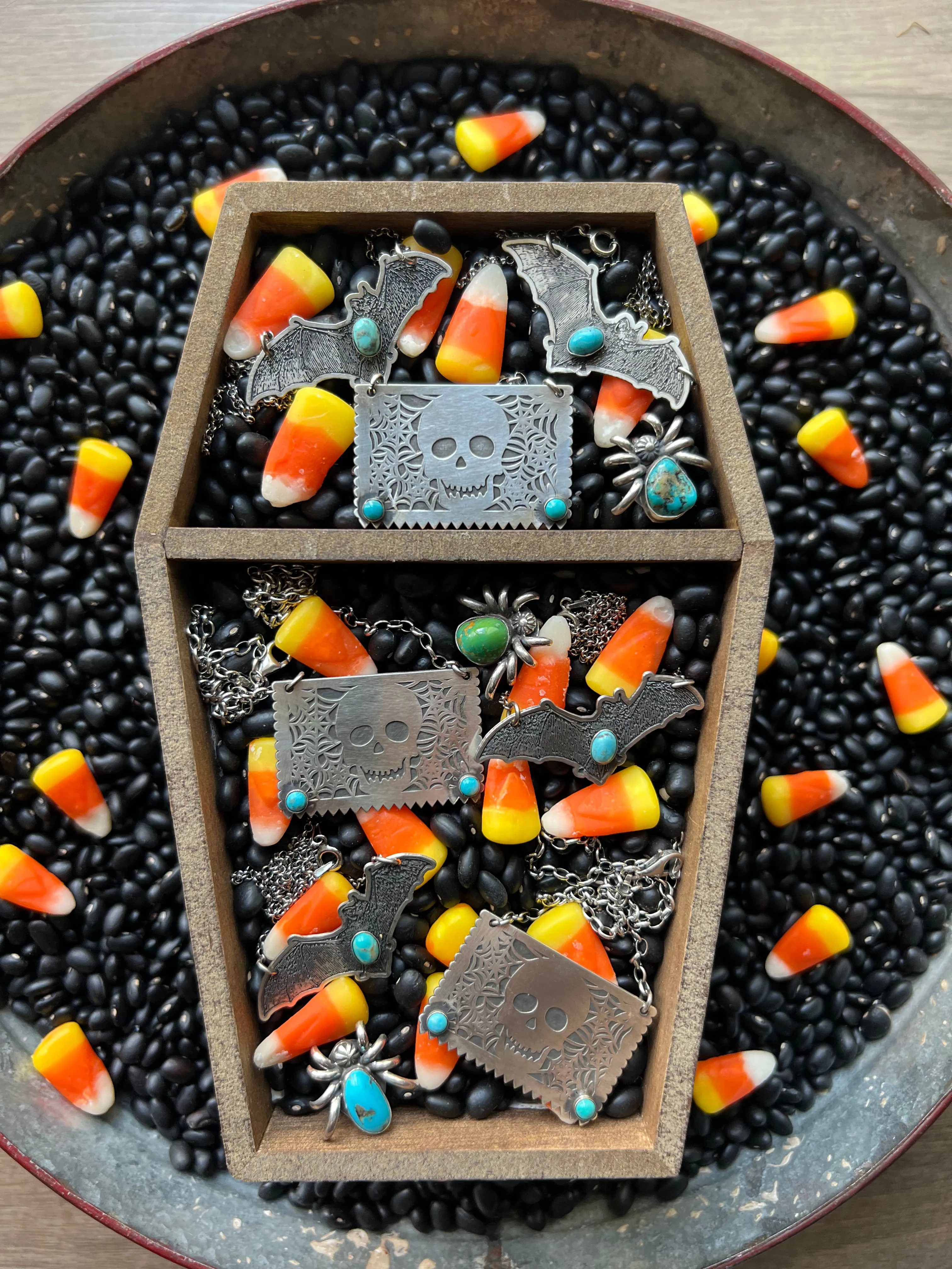 Skull Papel Picado Turquoise Necklace