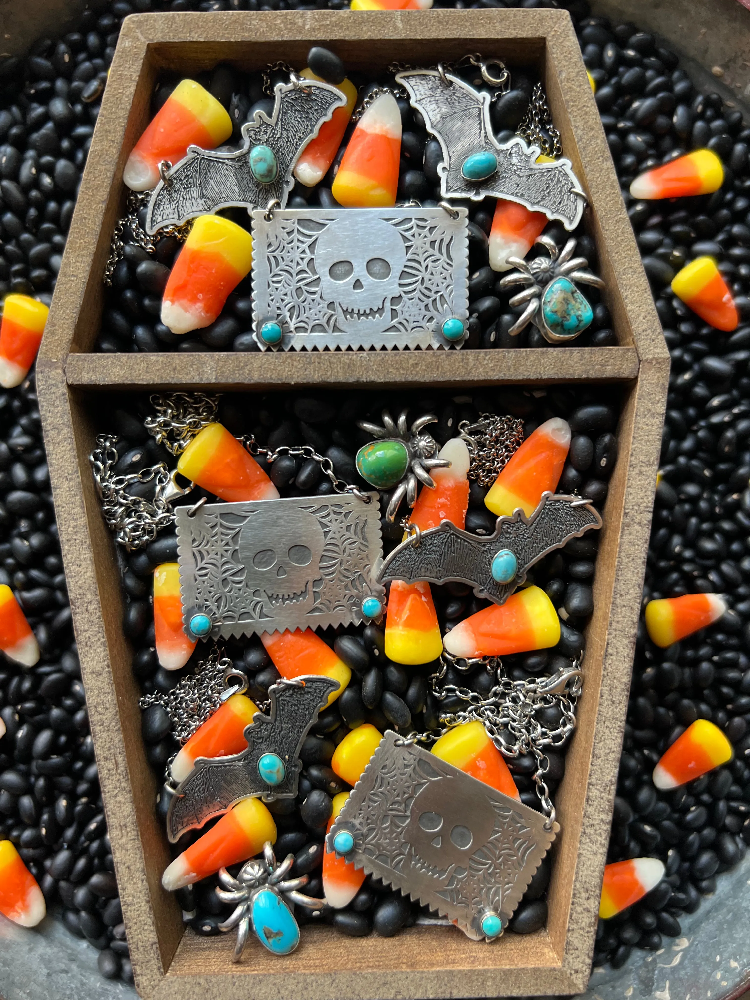 Skull Papel Picado Turquoise Necklace
