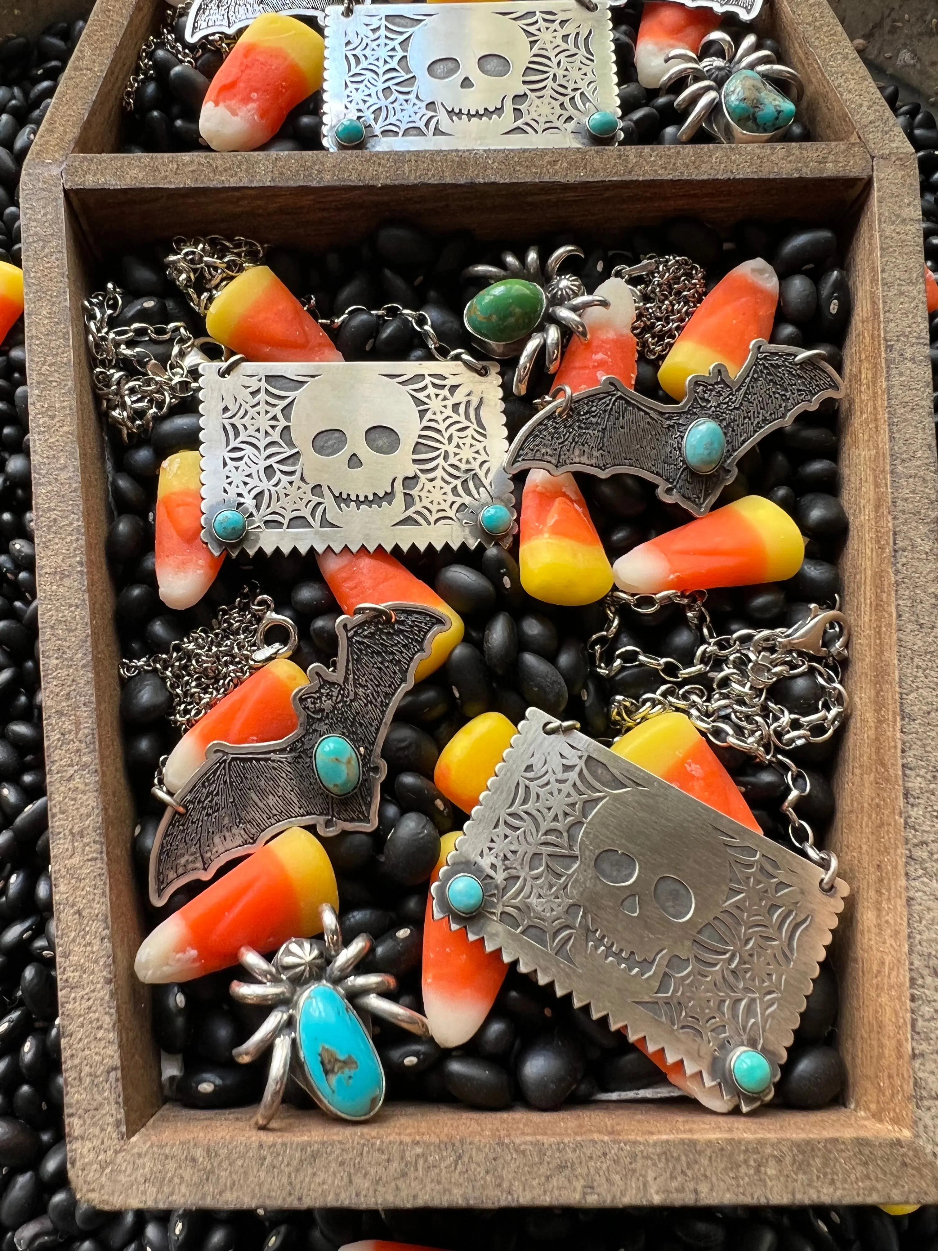 Skull Papel Picado Turquoise Necklace