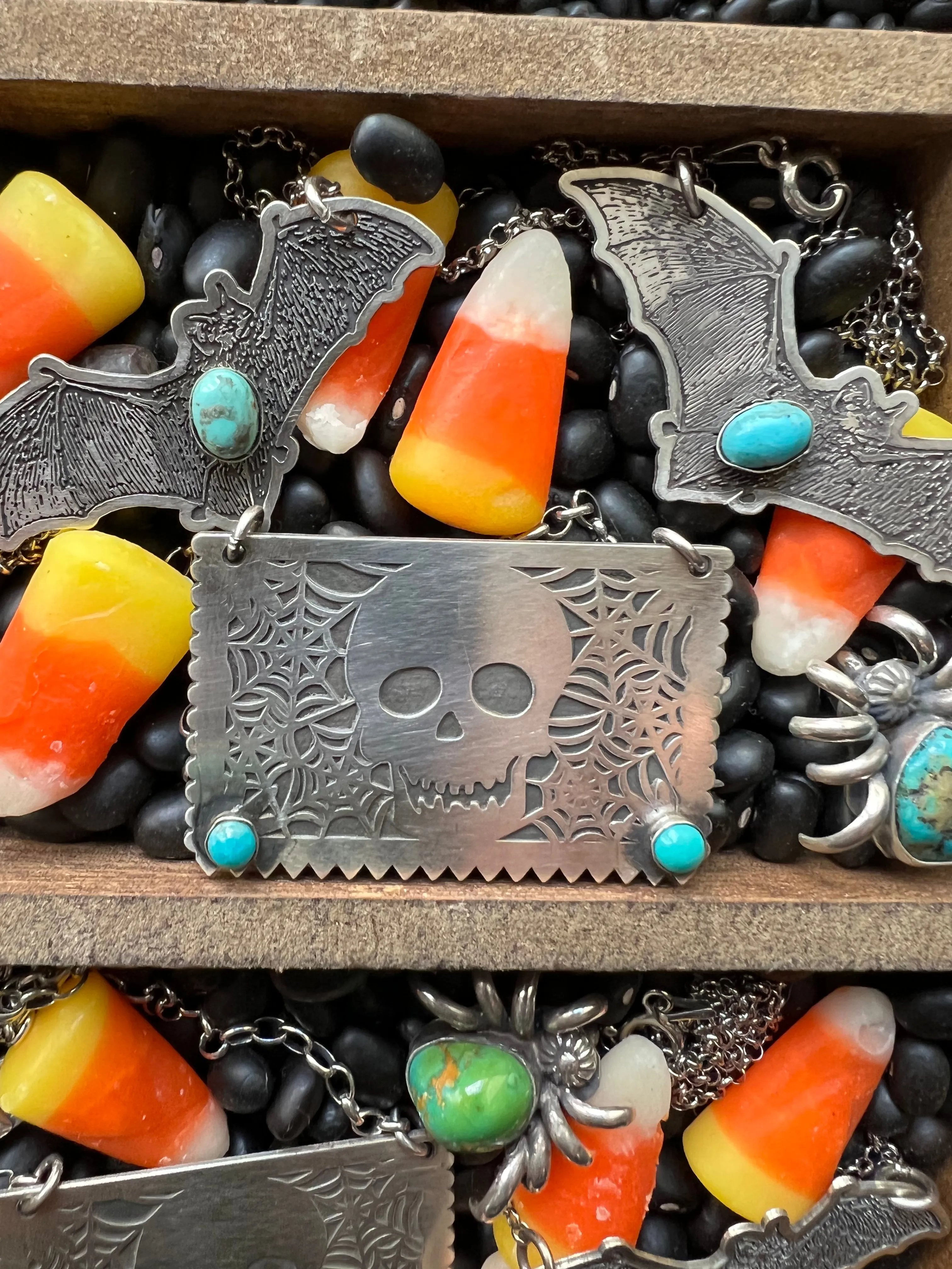 Skull Papel Picado Turquoise Necklace