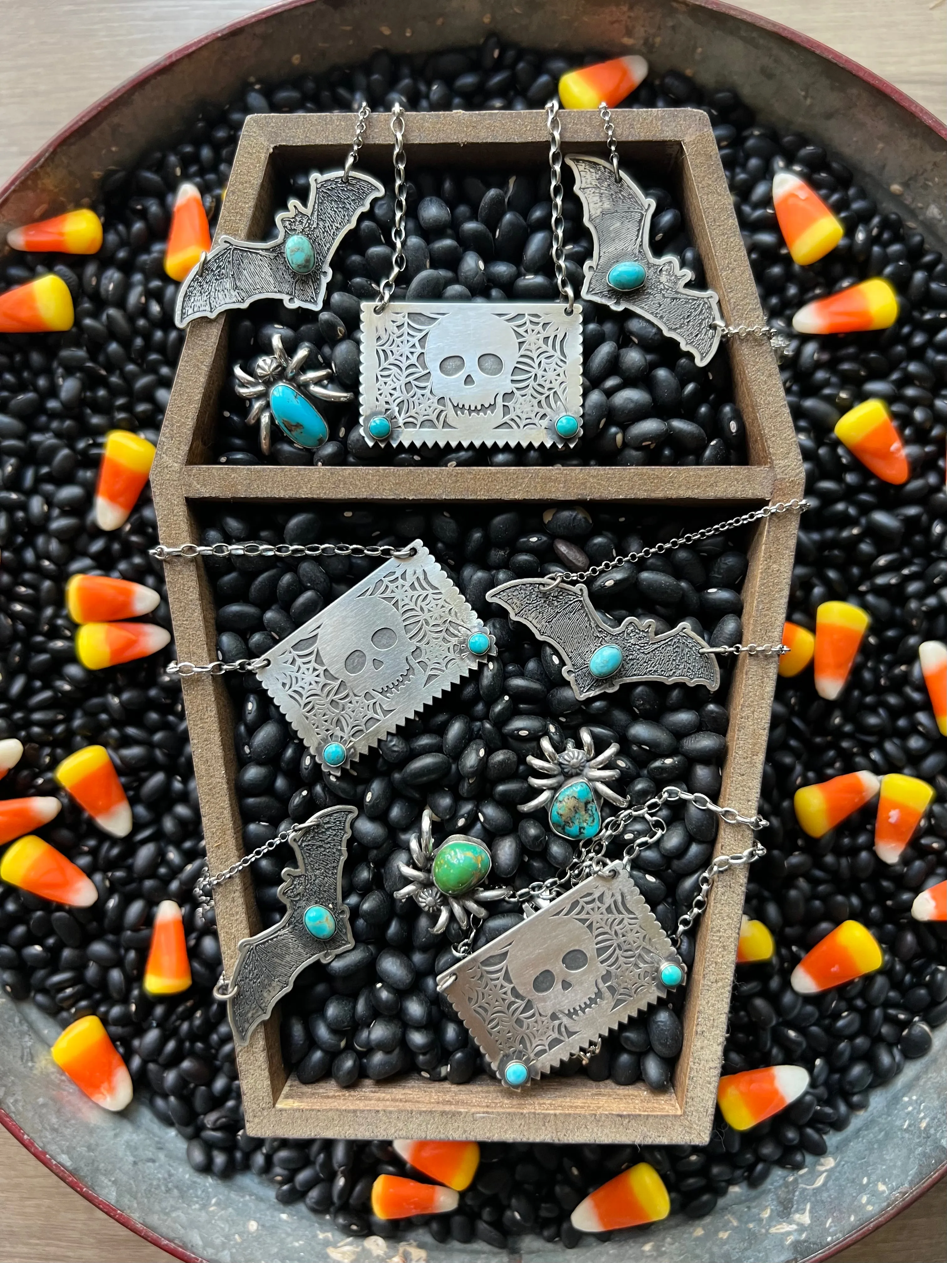 Skull Papel Picado Turquoise Necklace