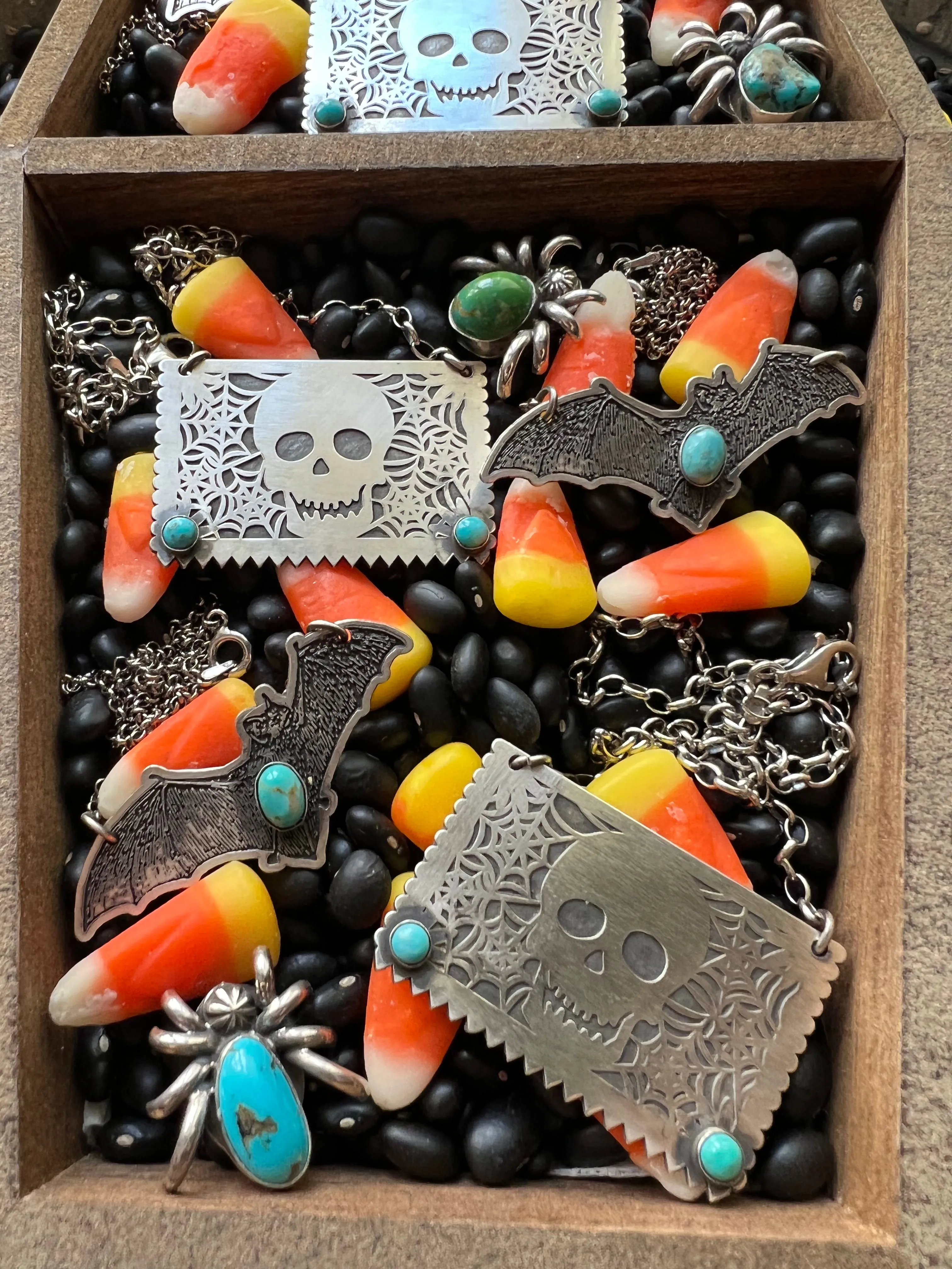 Skull Papel Picado Turquoise Necklace