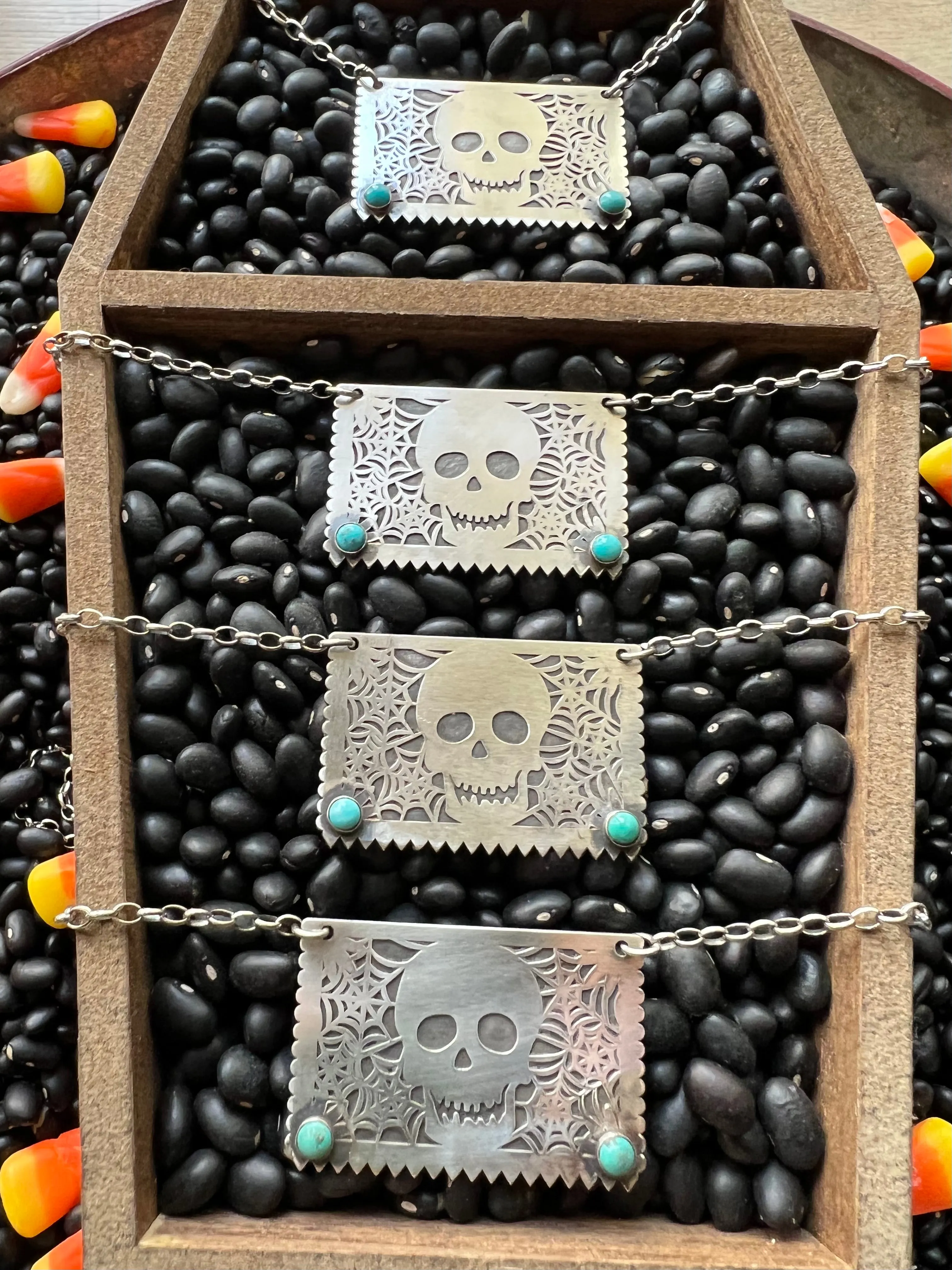 Skull Papel Picado Turquoise Necklace