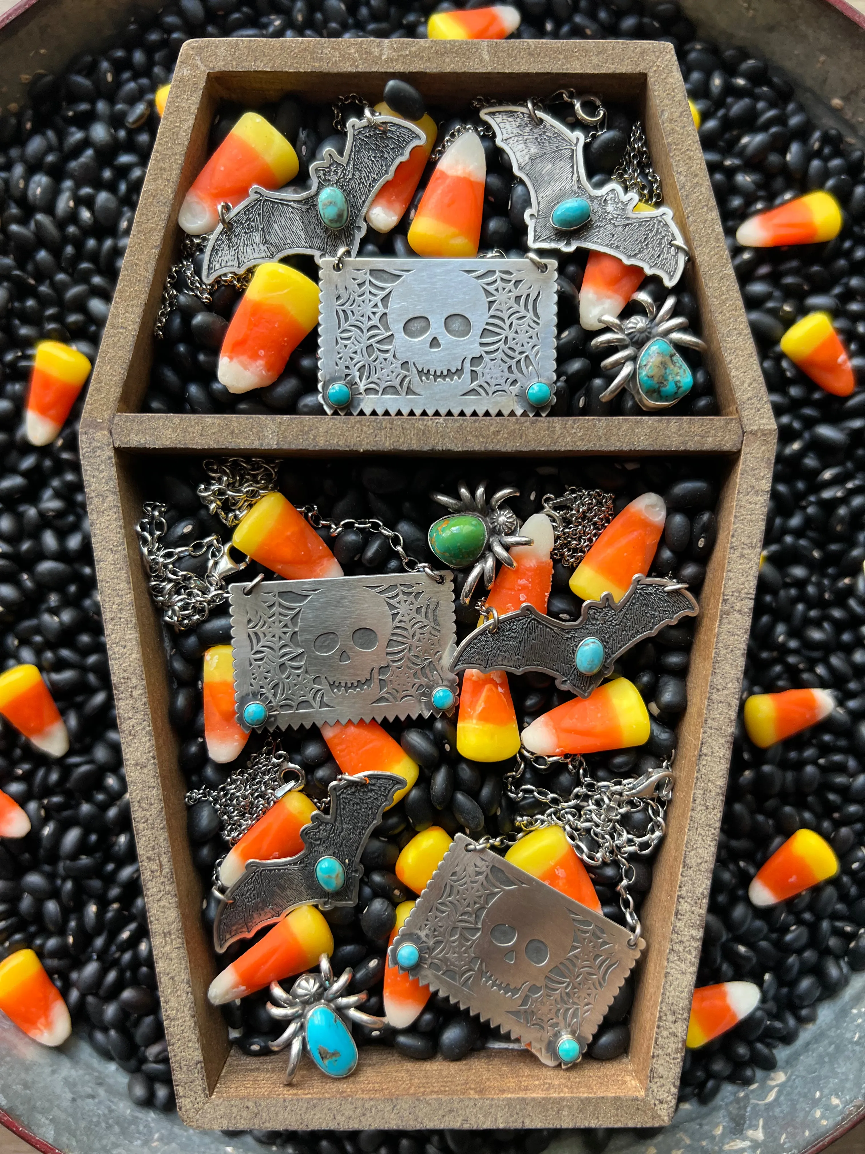 Skull Papel Picado Turquoise Necklace