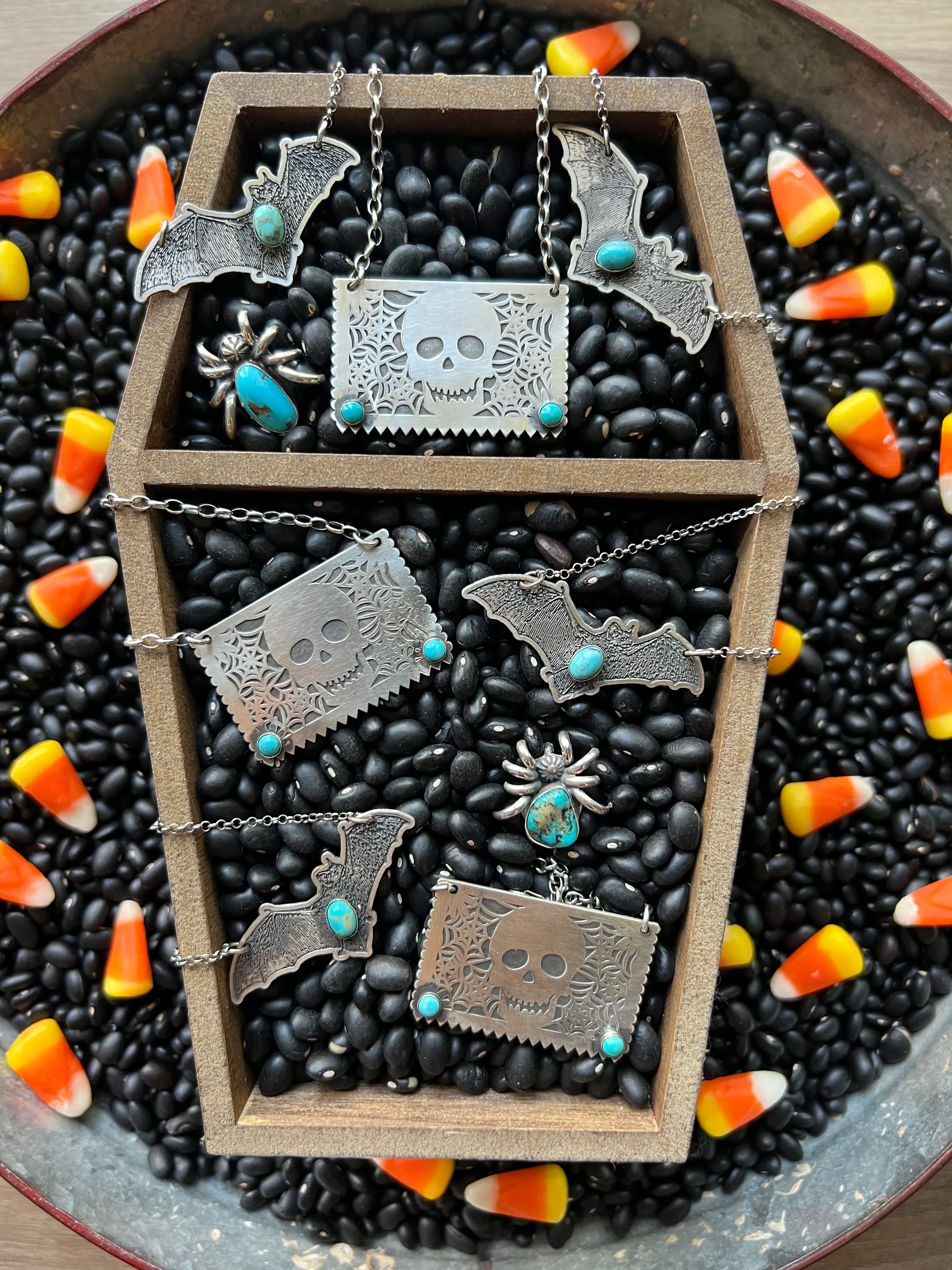 Skull Papel Picado Turquoise Necklace
