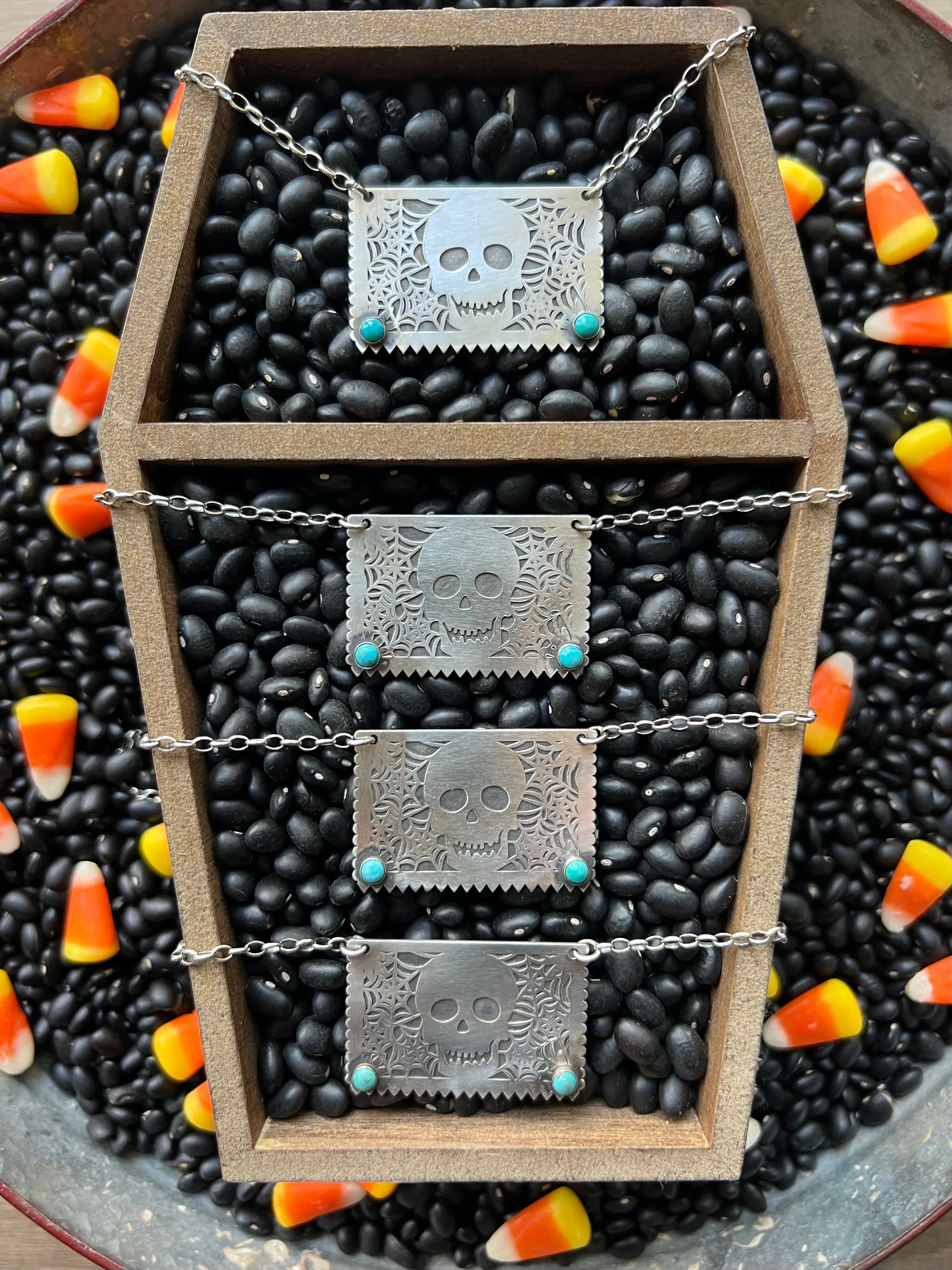 Skull Papel Picado Turquoise Necklace