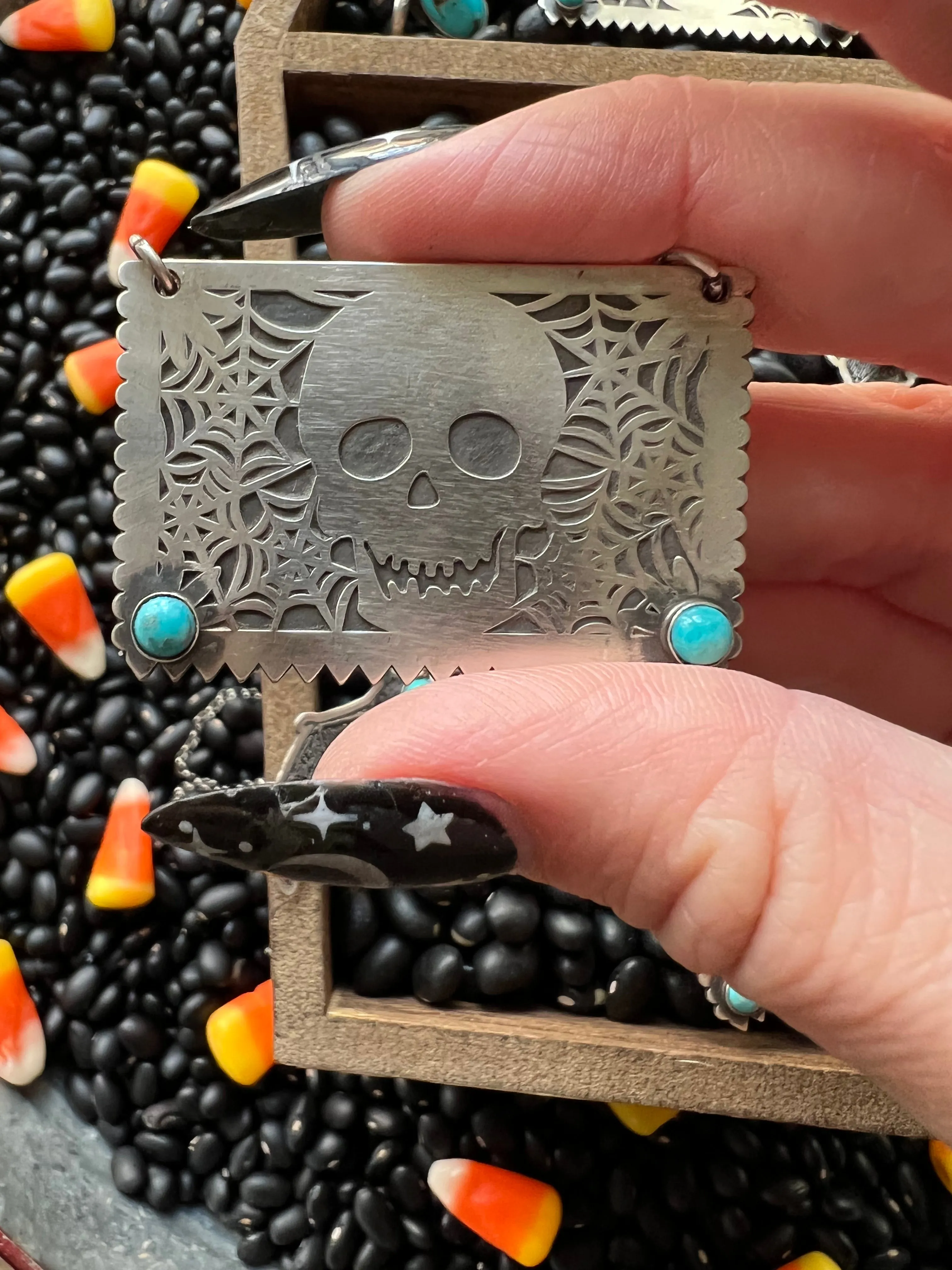 Skull Papel Picado Turquoise Necklace