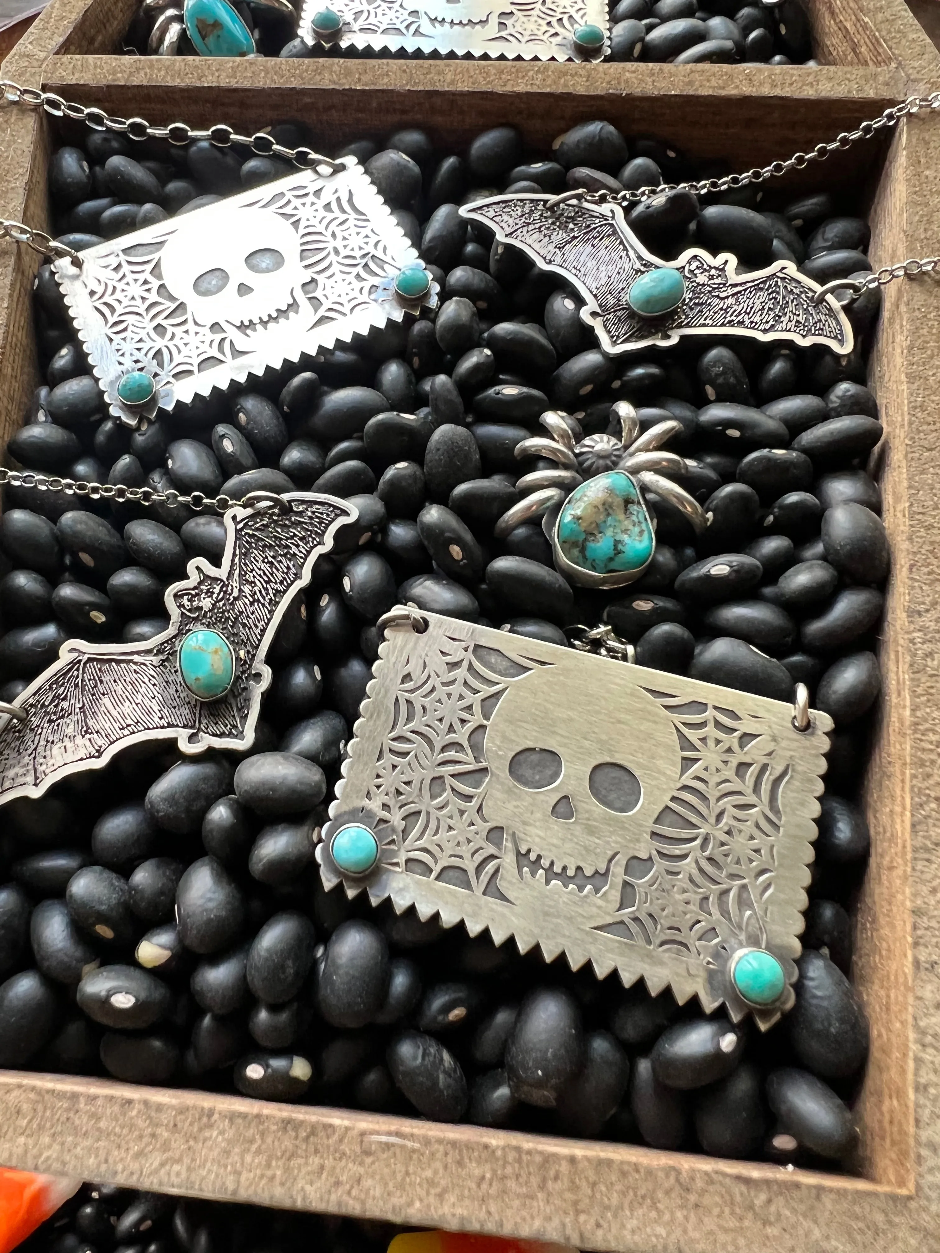 Skull Papel Picado Turquoise Necklace