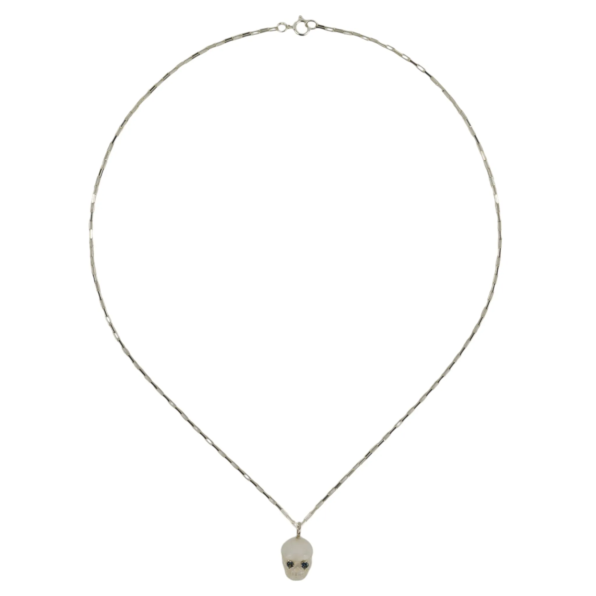 SKULL PEARL NECKLACE WITH BLUE SAPPHIRE EYES