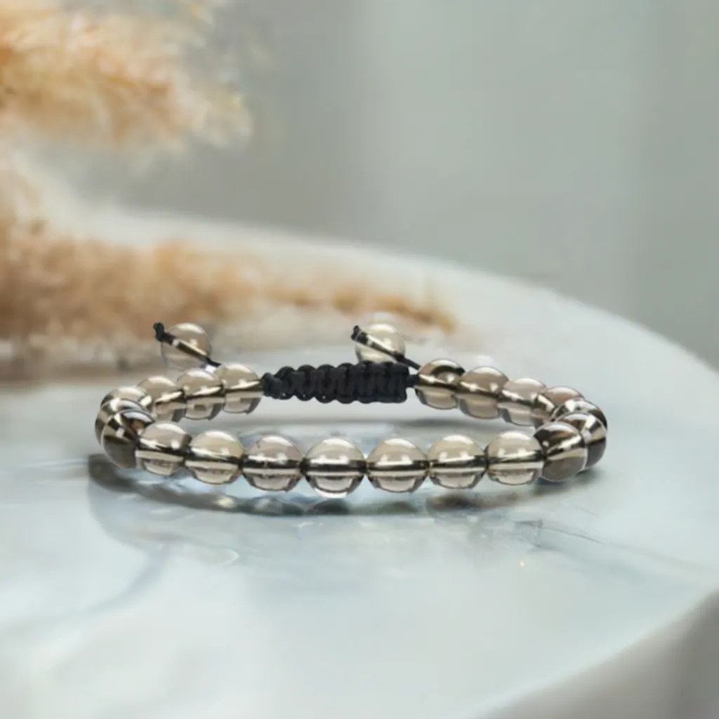 Smoky Quartz Adjustable Rope Bracelet | Grounding, Protection & Emotional Clarity