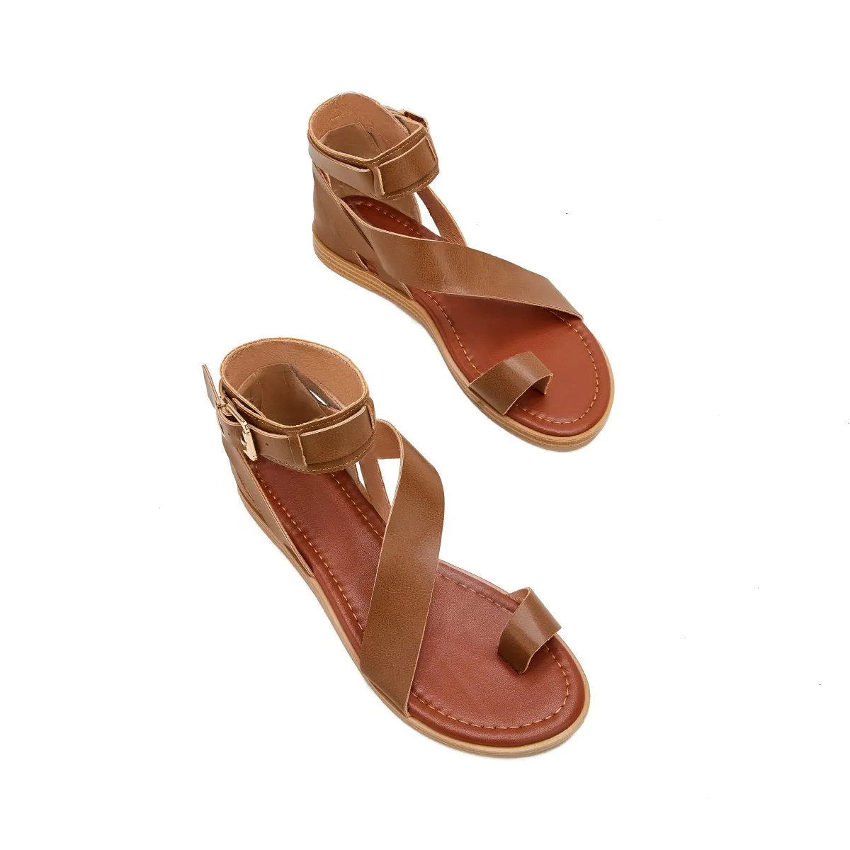 Sohiwoo  Women's Fashion Sandals Toe Ring Sandals Flip-flops Casual Flat Heel Sandals Buckle Strap Sandals