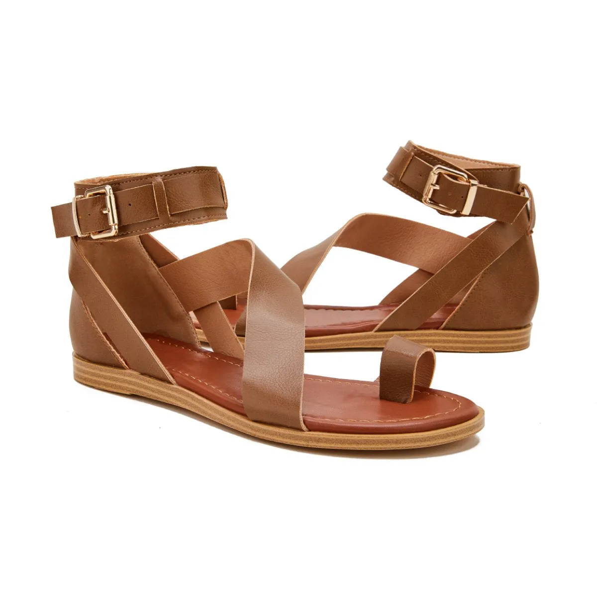 Sohiwoo  Women's Fashion Sandals Toe Ring Sandals Flip-flops Casual Flat Heel Sandals Buckle Strap Sandals