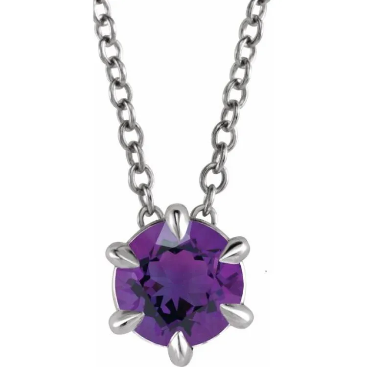 Sterling Silver 4 mm Natural Amethyst Solitaire 16-18" Necklace
