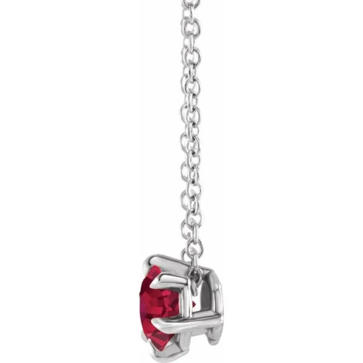 Sterling Silver 4 mm Natural Ruby Solitaire 16-18" Necklace