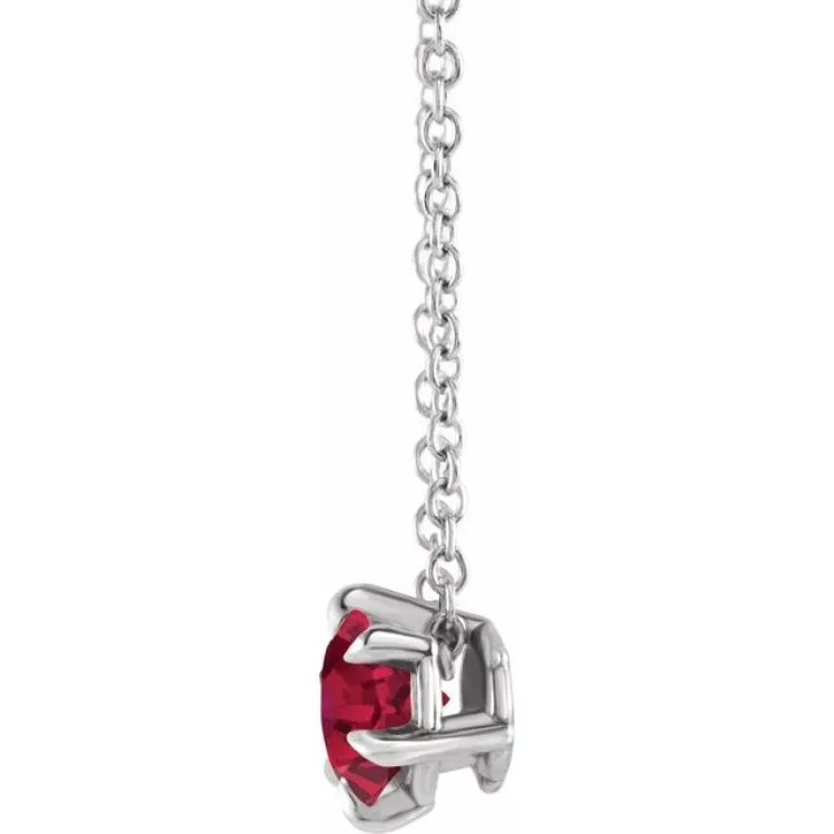 Sterling Silver 6 mm Lab-Grown Ruby Solitaire 16-18" Necklace